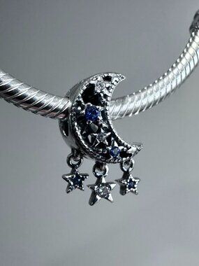 NEW Authentic PANDORA 925 Silver Blue Star & Crescent Moon Charm 799643C01